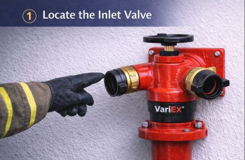 Variex fire brigade inlet valve on building wall
