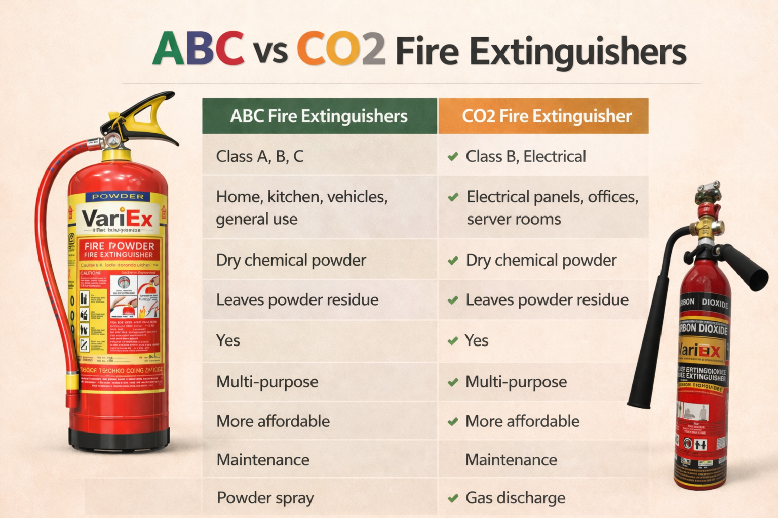ABC vs CO2 Fire Extinguisher comparision