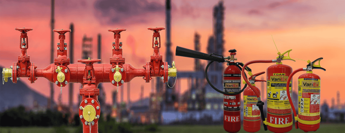 Fire valves and extinguishers.