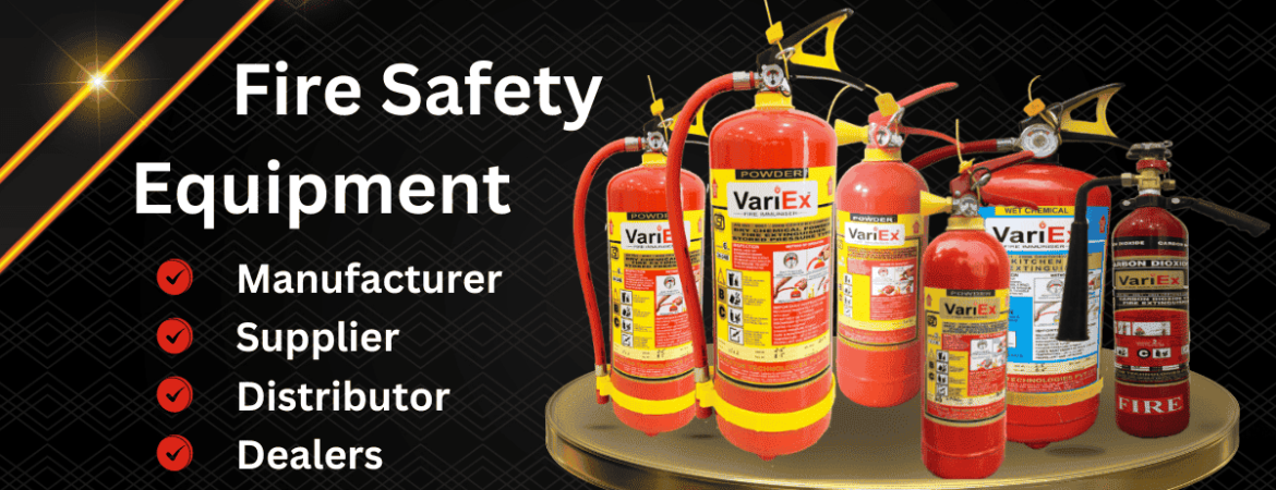 Fire extinguishers display set.